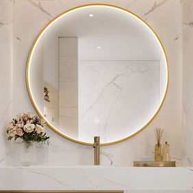 Златно LED огледало за баня кръгло Ф80